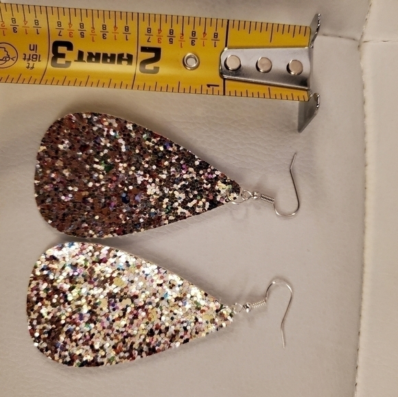 Large sparkle handmade glitter earrings - Picture 3 of 4